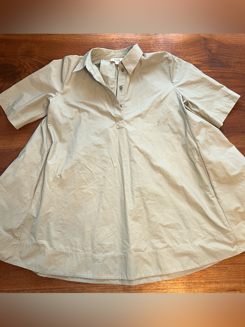 COS A-Line Mini Shirt Dress Shirt gray Cotton Short Sleeve with pockets XS/M/L ?
